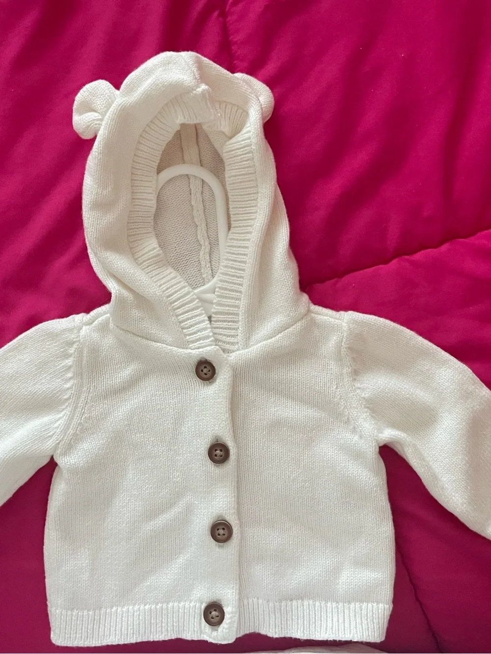 Carter's Cream Hooded Knit Baby Jacket with Bear Ears